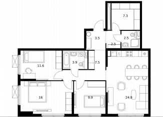 Продаю 3-комнатную квартиру, 89.5 м2, Московская область