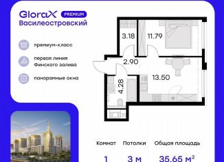 1-ком. квартира на продажу, 36.5 м2, Санкт-Петербург, улица Челюскина, 10, метро Зенит