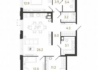 Продаю 3-ком. квартиру, 92.4 м2, Санкт-Петербург, метро Парнас