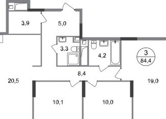 Продается трехкомнатная квартира, 84.4 м2, Московский, ЖК Первый Московский