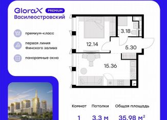 Продам однокомнатную квартиру, 37.3 м2, Санкт-Петербург, метро Зенит, улица Челюскина, 10