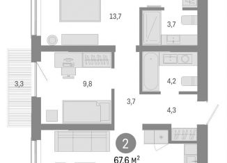 Продажа 2-комнатной квартиры, 67.6 м2, Новосибирск