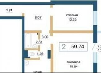 Продам 2-ком. квартиру, 59.7 м2, Красноярск, Советский район