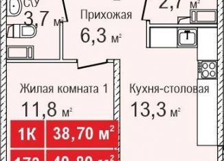 Продаю 1-комнатную квартиру, 38.7 м2, Нижний Новгород, жилой комплекс Торпедо, 3