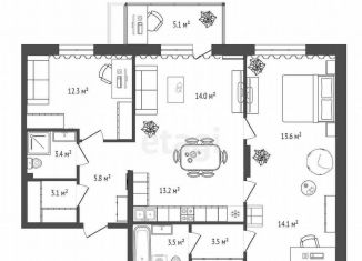 Продается 3-комнатная квартира, 88 м2, Тюмень, Центральный округ, Профсоюзная улица, 53