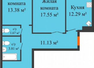 Трехкомнатная квартира на продажу, 74.6 м2, Воронеж, улица Лидии Рябцевой, 42