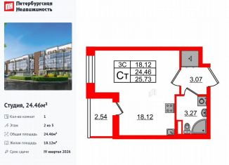 Продам квартиру студию, 24.5 м2, Санкт-Петербург, муниципальный округ Пулковский Меридиан