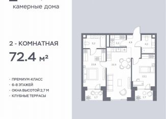 2-ком. квартира на продажу, 72.4 м2, Москва, станция Красный Балтиец, жилой комплекс Соул, к1