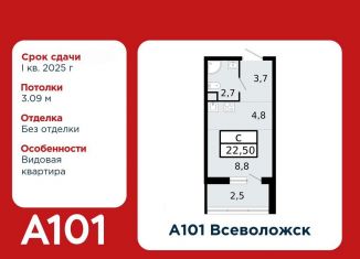 Квартира на продажу студия, 22.5 м2, Ленинградская область, микрорайон Южный, 1.1