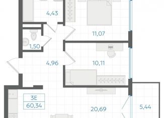 2-ком. квартира на продажу, 56.5 м2, Екатеринбург, Ленинский район