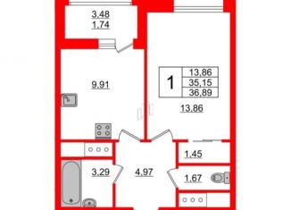 Продаю 1-ком. квартиру, 36.9 м2, Санкт-Петербург