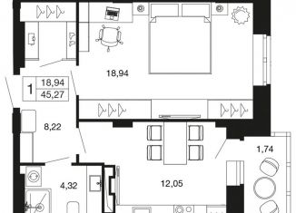 Продаю 1-ком. квартиру, 45.3 м2, Апрелевка, жилой комплекс Времена Года, к11