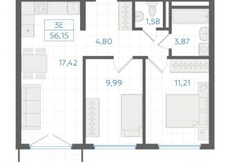 Продам двухкомнатную квартиру, 53.1 м2, Екатеринбург, Ленинский район