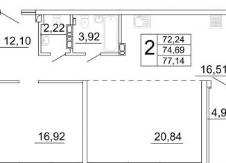 Продам двухкомнатную квартиру, 77.3 м2, Самара, улица Дыбенко, 5, метро Гагаринская