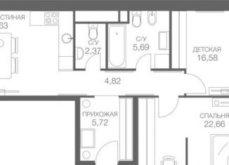 Продажа трехкомнатной квартиры, 75.5 м2, Москва, Пресненский район