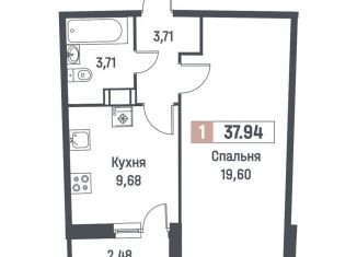 1-комнатная квартира на продажу, 37.9 м2, Мурино, ЖК Авиатор
