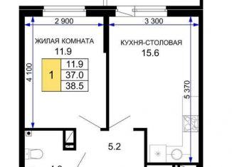 Продажа 1-комнатной квартиры, 38.5 м2, Краснодар, улица Петра Метальникова, 28, ЖК Грин Лайф