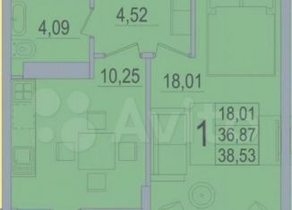 Однокомнатная квартира на продажу, 38.5 м2, Краснодар, улица Красных Партизан, 4/15, ЖК Сограт