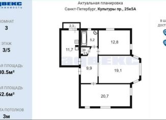 Продается 3-комнатная квартира, 80.5 м2, Санкт-Петербург, проспект Культуры, 25к5, муниципальный округ Северный