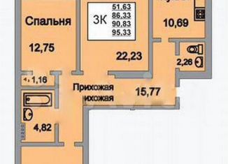 3-комнатная квартира на продажу, 100.8 м2, Саратов, Усть-Курдюмская улица, 29, ЖК Изумрудный