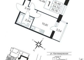 Продается однокомнатная квартира, 35 м2, Санкт-Петербург, Большой Сампсониевский проспект, 70к2, метро Лесная