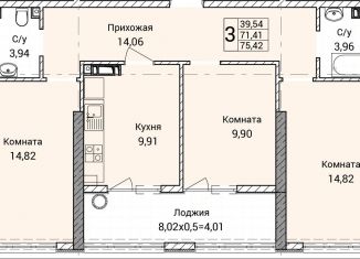 Продается 3-ком. квартира, 75.4 м2, Севастополь, улица Братьев Манганари, 30к2, ЖК Порто Франко