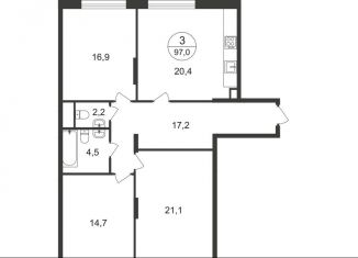 Продам 3-комнатную квартиру, 97 м2, поселение Внуковское, 16-й квартал, к2