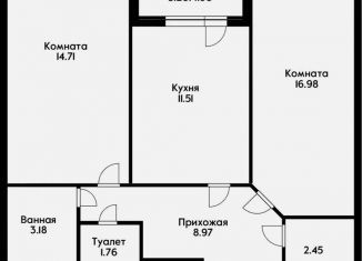 Двухкомнатная квартира на продажу, 60 м2, Краснодар, Зиповская улица, 40, Зиповская улица