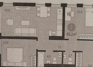 Продается двухкомнатная квартира, 61 м2, Новосибирск, улица Декабристов, 107/9, метро Речной вокзал