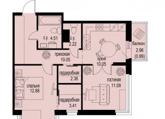 Продажа двухкомнатной квартиры, 57.5 м2, Мурино