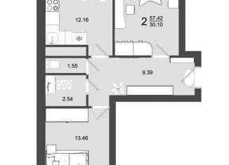 Продам двухкомнатную квартиру, 57.4 м2, Московская область