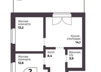 Продается двухкомнатная квартира, 51.2 м2, посёлок Терема