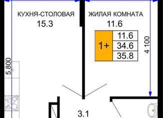 1-ком. квартира на продажу, 35.8 м2, Краснодар, ЖК Дыхание