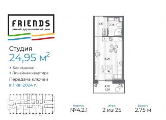 Продам квартиру студию, 24.5 м2, Санкт-Петербург, муниципальный округ Коломяги