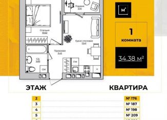 1-ком. квартира на продажу, 34.4 м2, Калужская область, Счастливая улица, 3