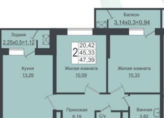Двухкомнатная квартира на продажу, 48.4 м2, Краснодар, ЖК Зелёный театр