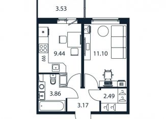 Однокомнатная квартира на продажу, 31.1 м2, Мурино