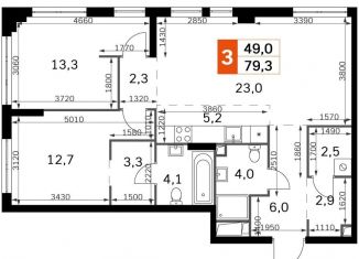 Продажа трехкомнатной квартиры, 79.3 м2, Москва, метро Шелепиха