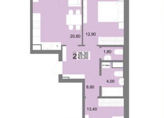 Продажа 2-комнатной квартиры, 63 м2, Екатеринбург, улица Татищева, 102, улица Татищева