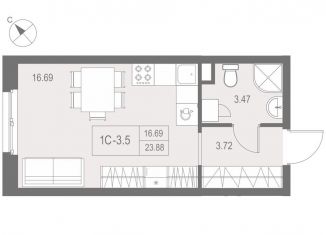 Продаю квартиру студию, 23.9 м2, Санкт-Петербург, метро Елизаровская