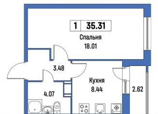 1-комнатная квартира на продажу, 35.3 м2, Мурино, ЖК Урбанист