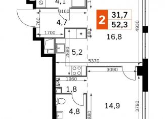 Продам 2-комнатную квартиру, 52.3 м2, Москва, метро Шелепиха