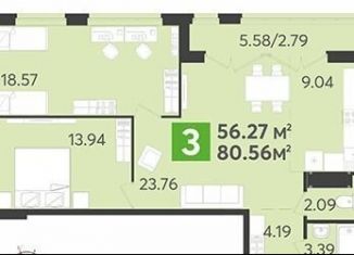 3-комнатная квартира на продажу, 80.6 м2, Пенза