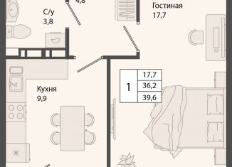 Продам однокомнатную квартиру, 39.6 м2, Новосибирская область
