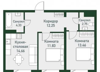 2-ком. квартира на продажу, 58.7 м2, Челябинская область