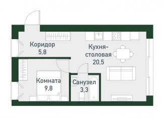 1-комнатная квартира на продажу, 38.7 м2, Челябинская область