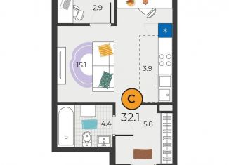 Продается квартира студия, 32.1 м2, Тюмень, улица Мельникайте, 151к1, Восточный округ