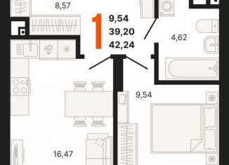 Продаю 1-комнатную квартиру, 42.2 м2, Екатеринбург, улица Владимира Высоцкого, 7/1, Кировский район