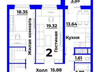 2-ком. квартира на продажу, 76.1 м2, Пензенская область, улица Лозицкой, 1А