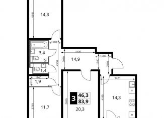 3-комнатная квартира на продажу, 83.9 м2, поселок Битца, Южный бульвар, 10